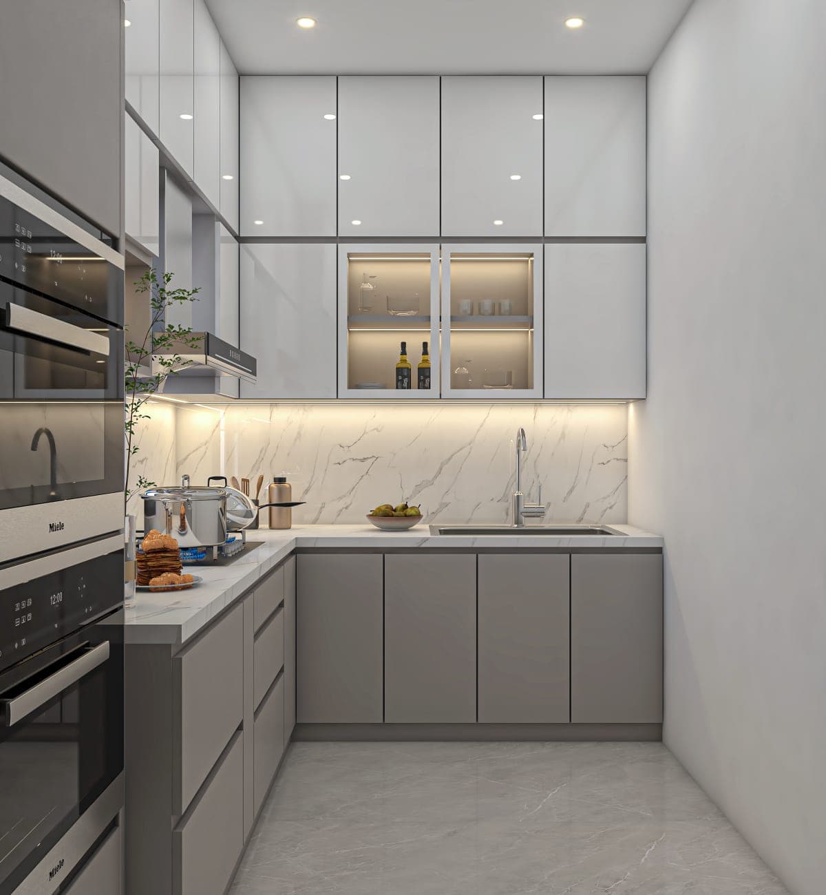 L-Shaped Modular Kitchen in Grey